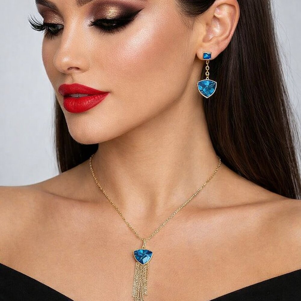 7 Charming Sisters Rose Gold  Swarovski Crystal Necklace and Earring Set‎
